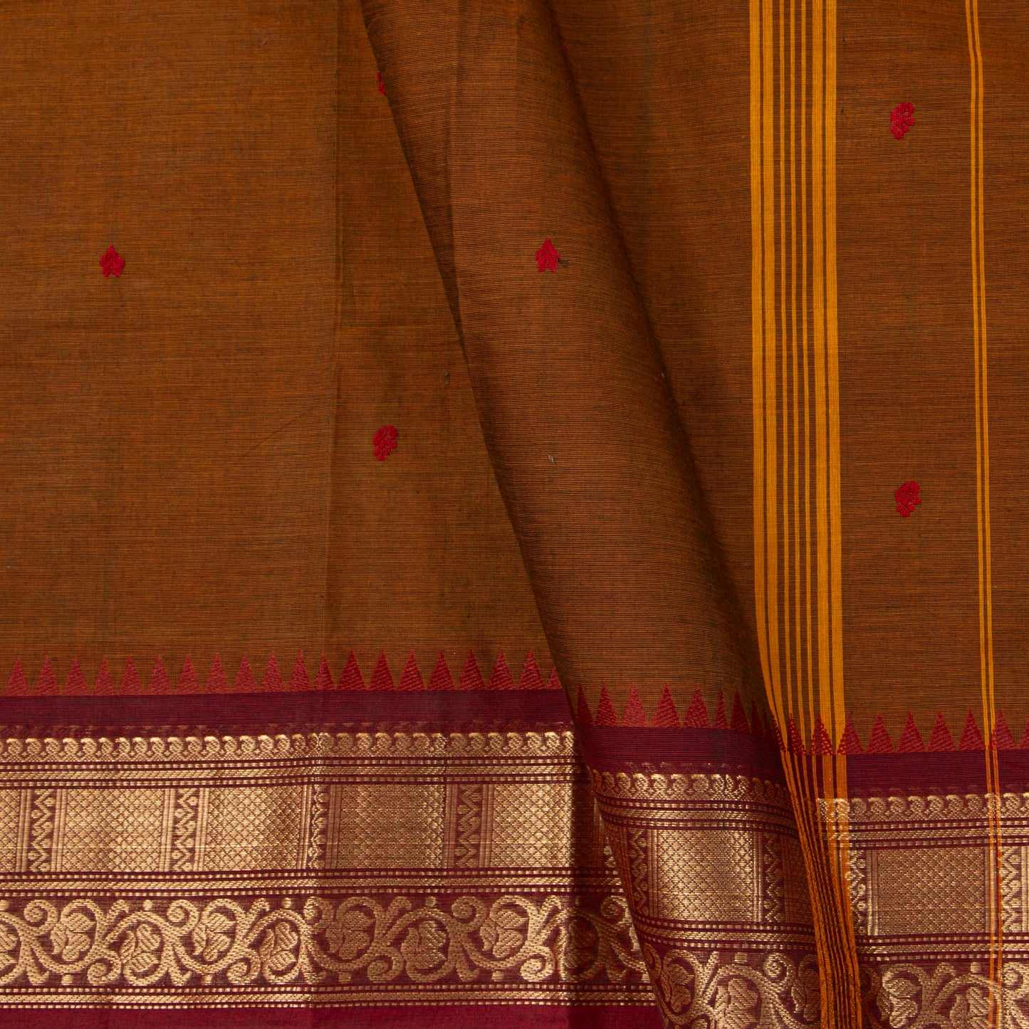 Mustard And Maroon  Kanchi Cotton Saree For Festive Wear PV MM KC 763
