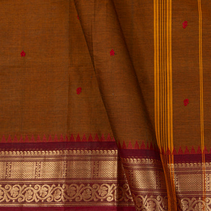 Mustard And Maroon  Kanchi Cotton Saree For Festive Wear PV MM KC 763