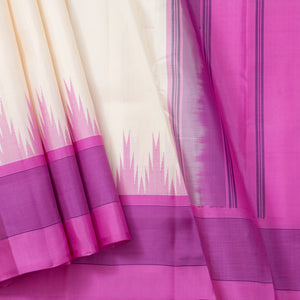 Off White And Lotus Pink Kanchipuram Silk Saree Without Zari For Office Wear PV KNN 311