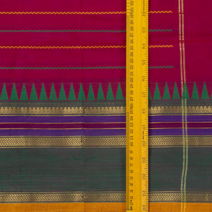 Pink, Green And Mustard Kanchi Cotton Saree With Ganga Jamuna Border And Veldhari Stripes PV MM KC 624