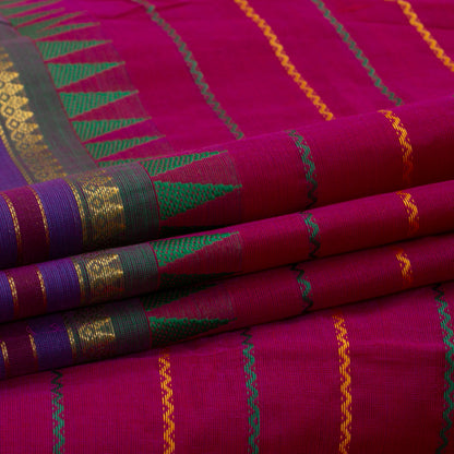Pink, Green And Mustard Kanchi Cotton Saree With Ganga Jamuna Border And Veldhari Stripes PV MM KC 624
