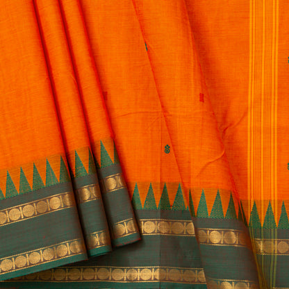 Orange And Green Kanchi Cotton Saree Ganga Jamuna Border For Festive Wear PV MM KC 776