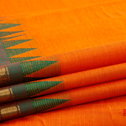 Orange And Green Kanchi Cotton Saree Ganga Jamuna Border For Festive Wear PV MM KC 776
