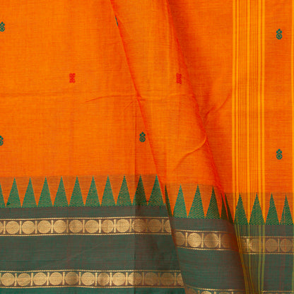 Orange And Green Kanchi Cotton Saree Ganga Jamuna Border For Festive Wear PV MM KC 776