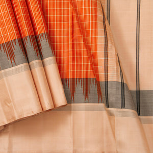 Orange and Beige Kanchipuram Silk Saree Without Zari For Festive Wear PV KNN 310
