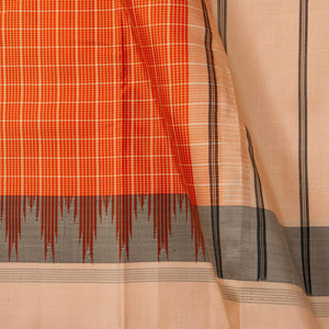 Orange and Beige Kanchipuram Silk Saree Without Zari For Festive Wear PV KNN 310