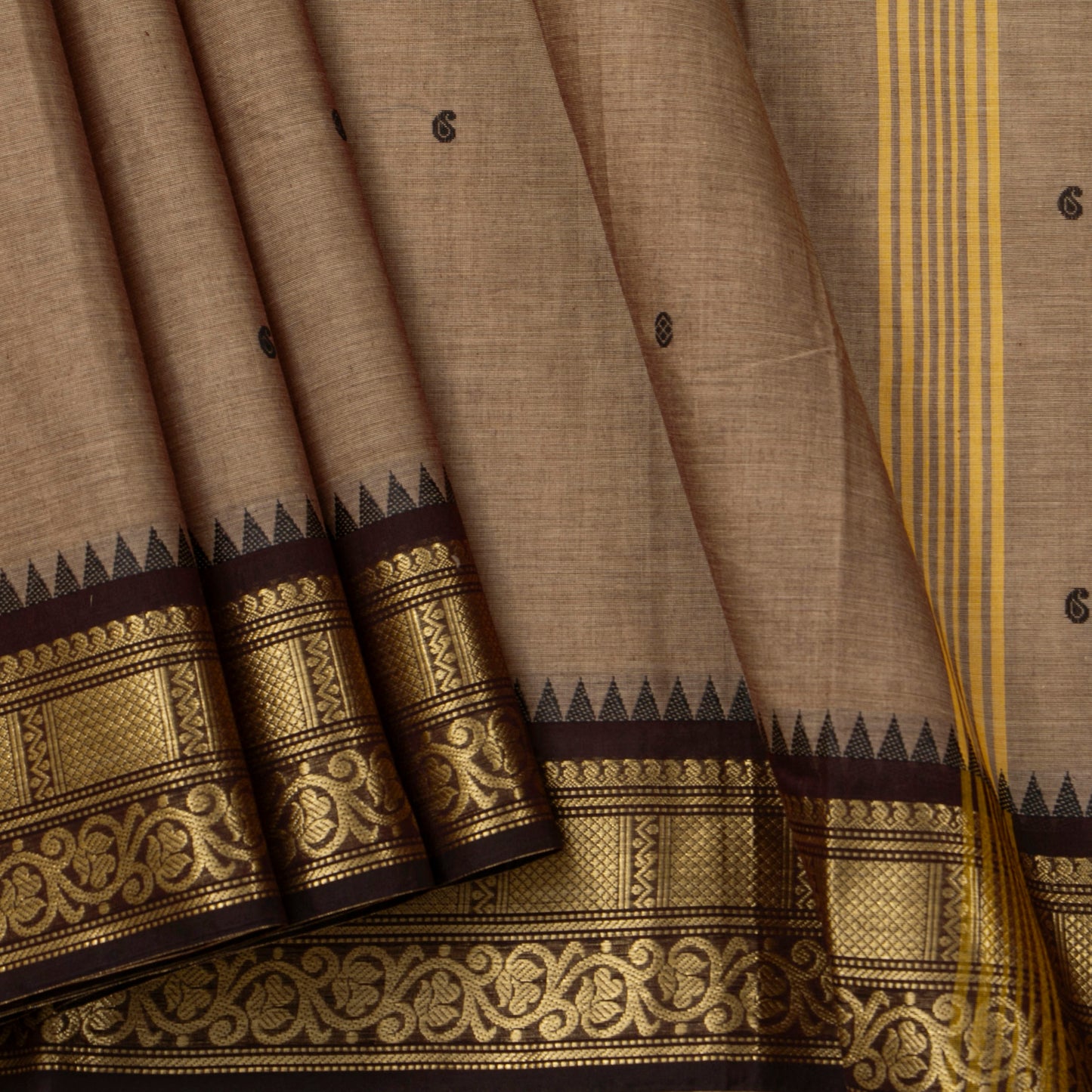 Fawn And Brown Kanchi Cotton Saree For Festive Wear PV MM KC 765