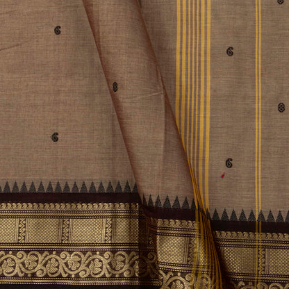 Fawn And Brown Kanchi Cotton Saree For Festive Wear PV MM KC 765