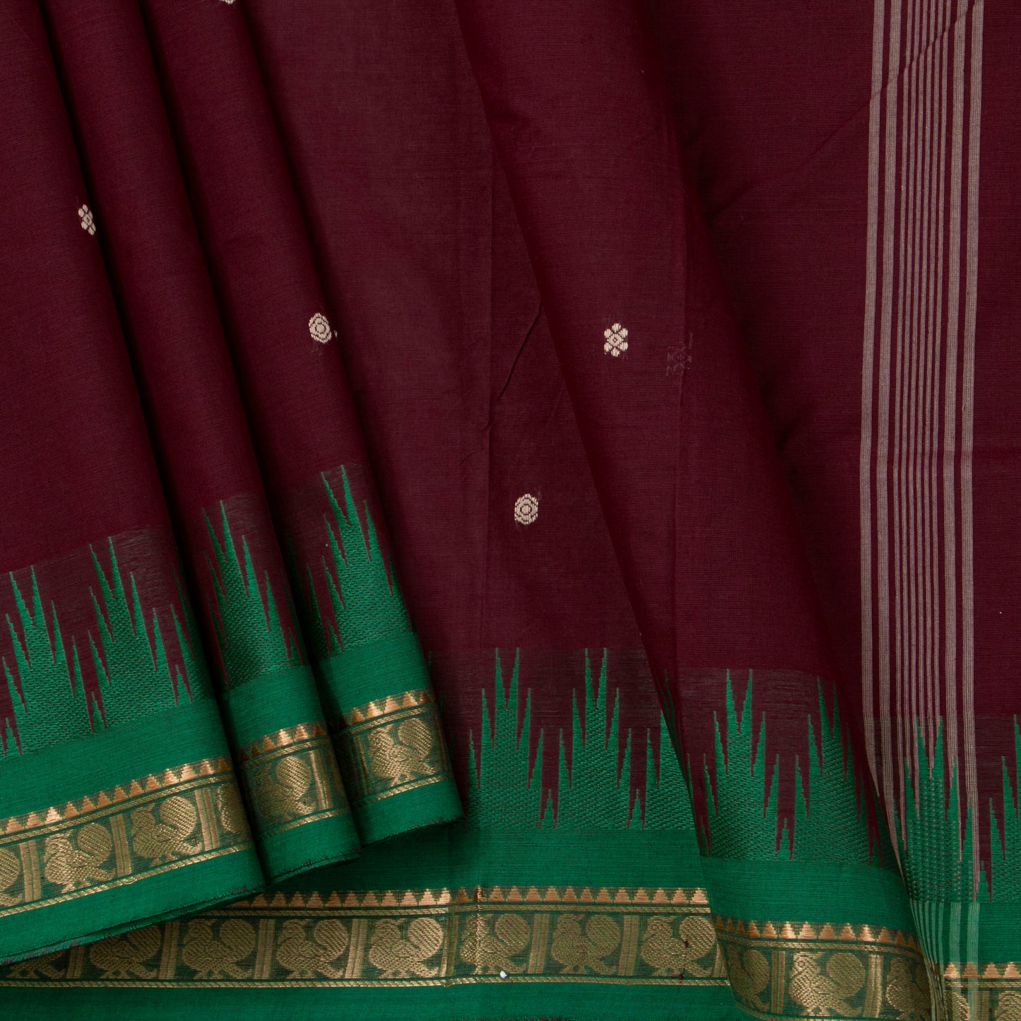Maroon Kanchi Cotton Saree Ganga Jamuna Border For Festive Wear PV MM KC 854