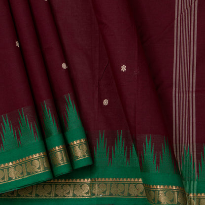 Maroon Kanchi Cotton Saree Ganga Jamuna Border For Festive Wear PV MM KC 854