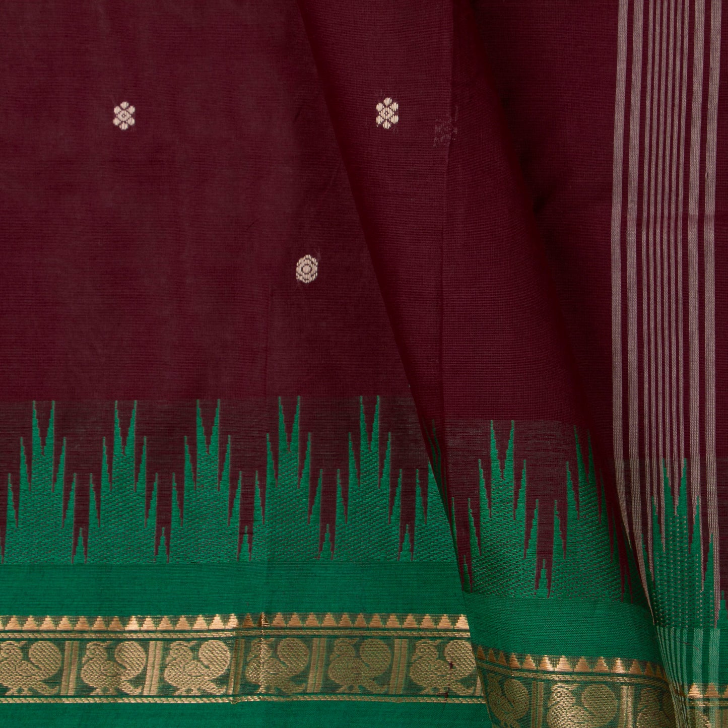 Maroon Kanchi Cotton Saree Ganga Jamuna Border For Festive Wear PV MM KC 854