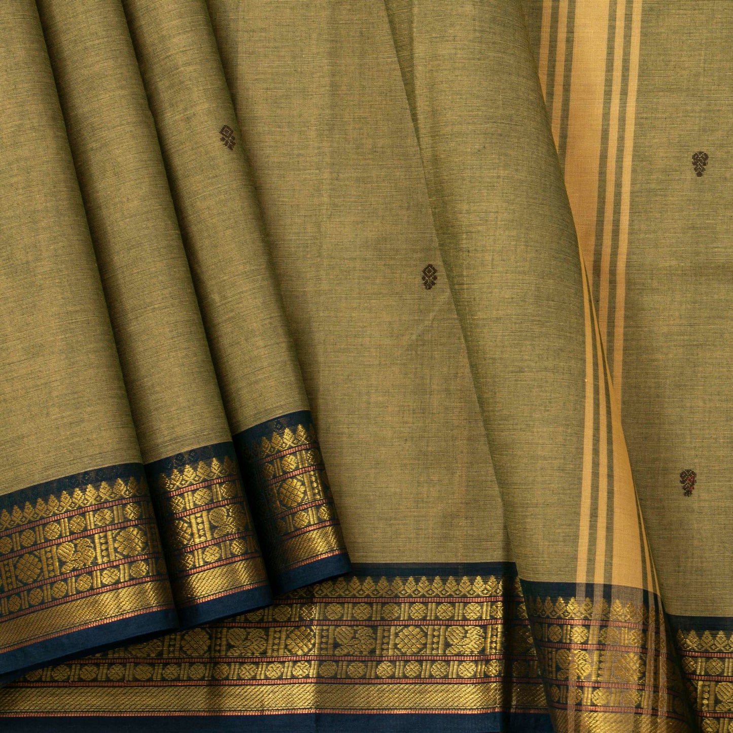 Fawn And Blue Kanchi Cotton Saree For Festive Wear PV MM KC 840