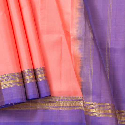 Peach And Lavender Kanchipuram Silk Saree Light Weight For Festive Wear PV KNN 259