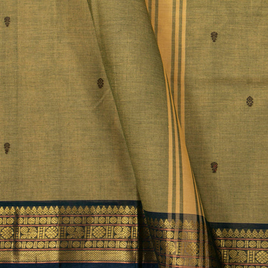 Fawn And Blue Kanchi Cotton Saree For Festive Wear PV MM KC 840