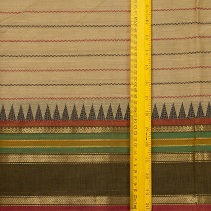 Beige And Mehandi Green Kanchi Cotton Saree With Veldhari Stripes For Festive Wear PV MM KC 625