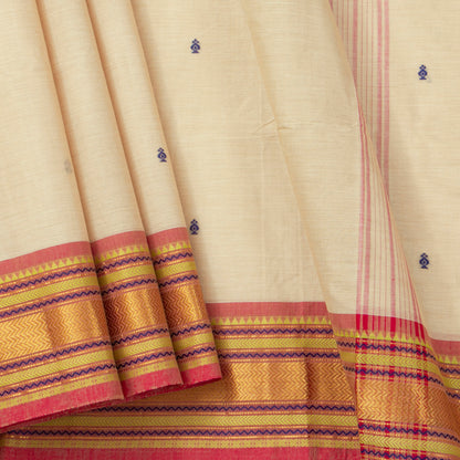 Off White And Pink Kanchi Cotton Saree For Festive Wear PV MM KC 810