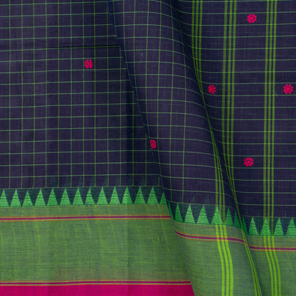 Navy Blue And Green Kanchi Cotton Saree For Festive Wear PV MM KC 626