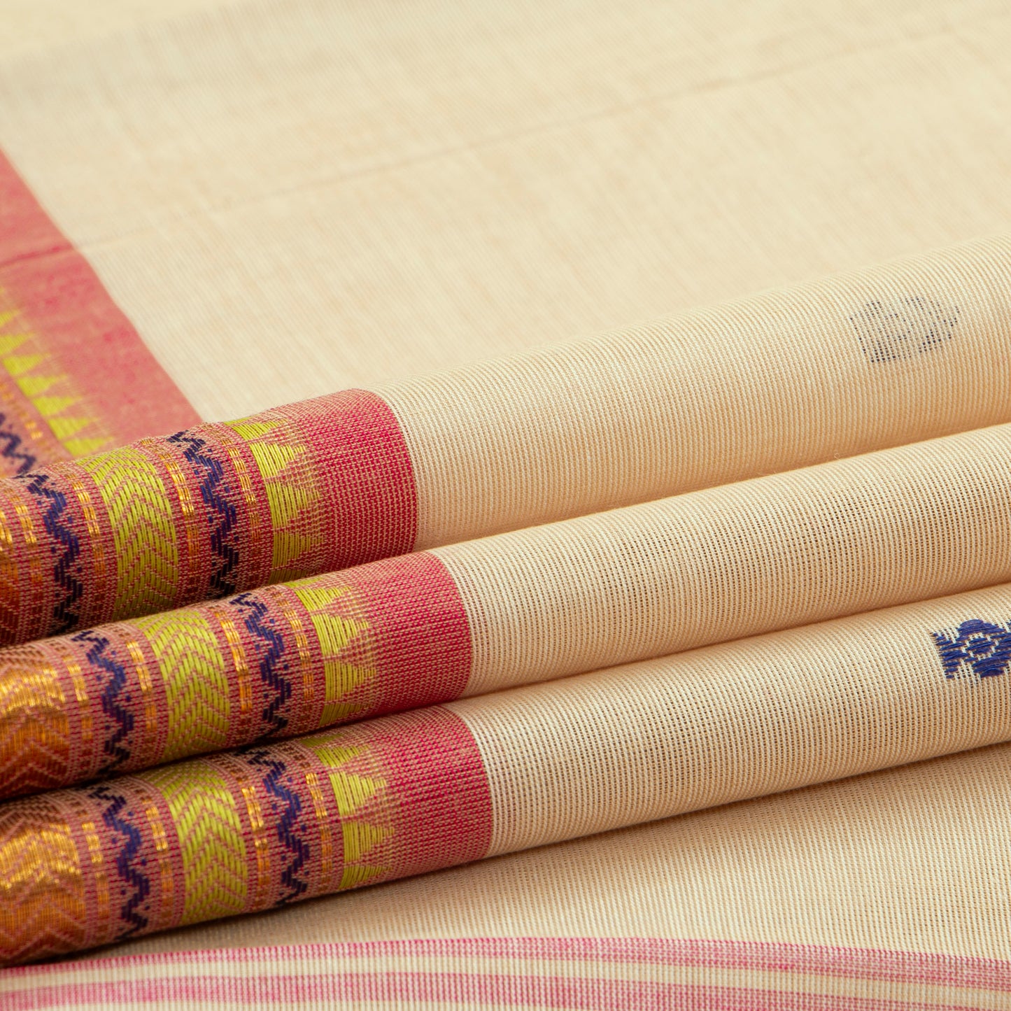 Off White And Pink Kanchi Cotton Saree For Festive Wear PV MM KC 810