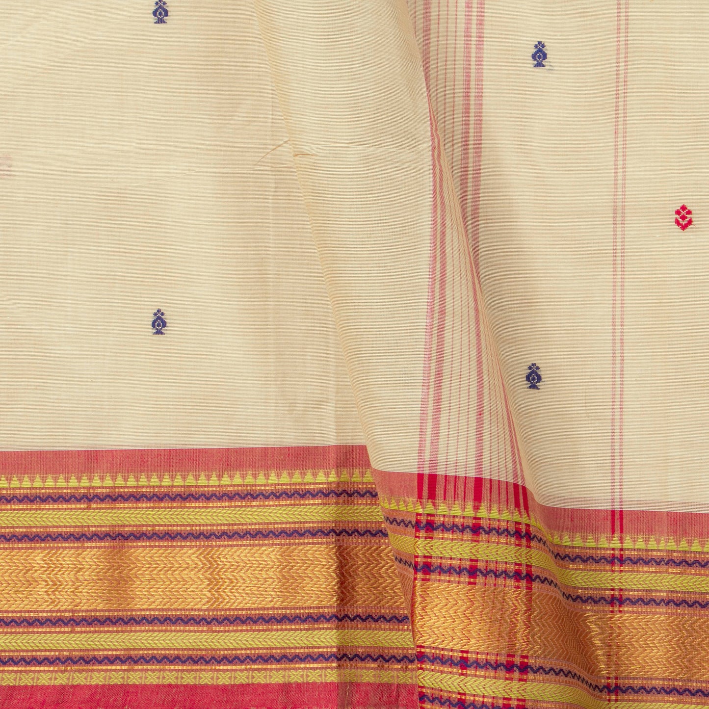 Off White And Pink Kanchi Cotton Saree For Festive Wear PV MM KC 810