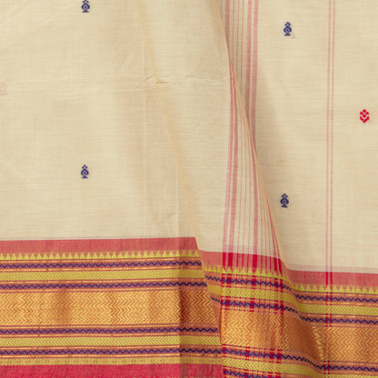 Off White And Pink Kanchi Cotton Saree For Festive Wear PV MM KC 810