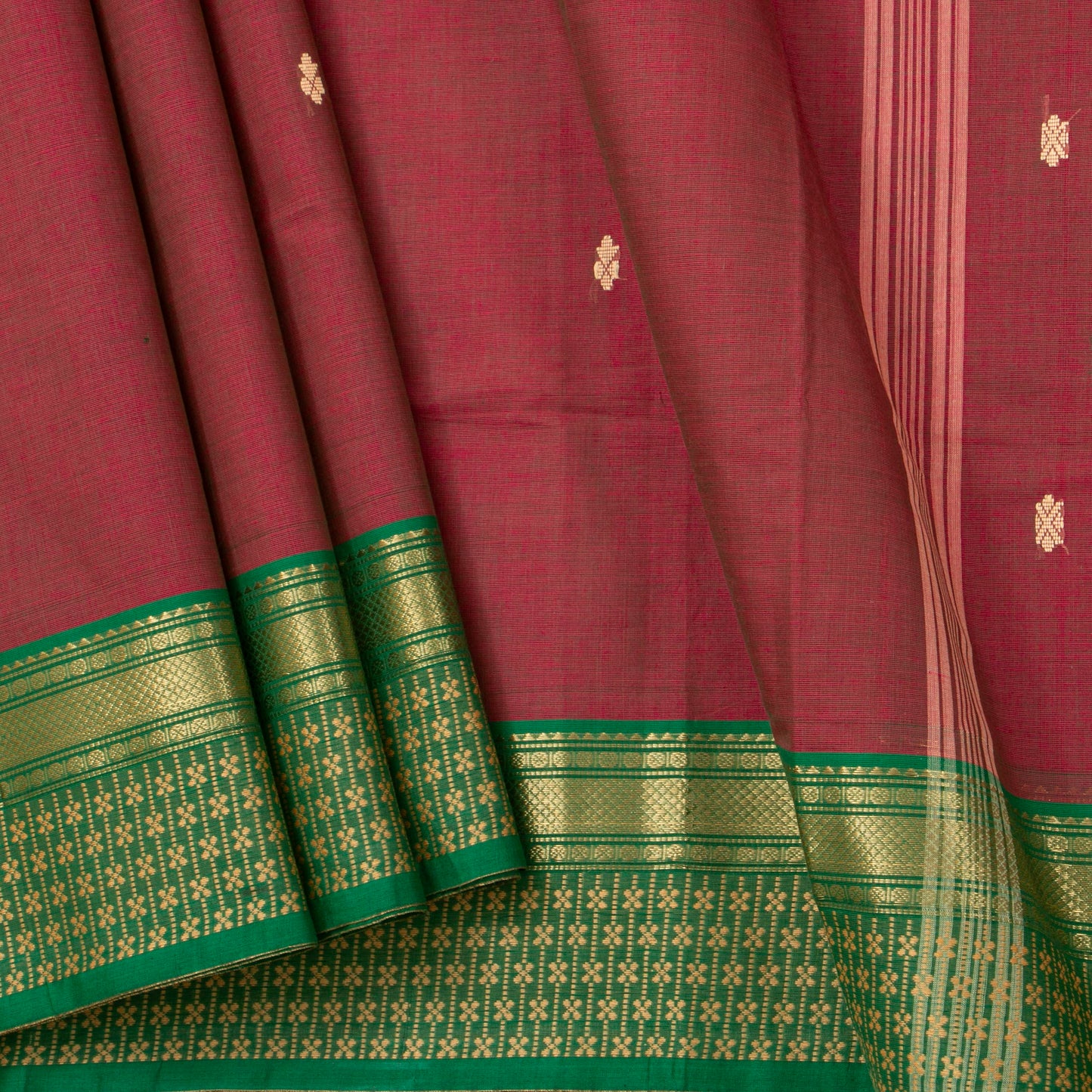 Maroon And Green Kanchi Cotton Saree For Festive Wear PV MM KC 853
