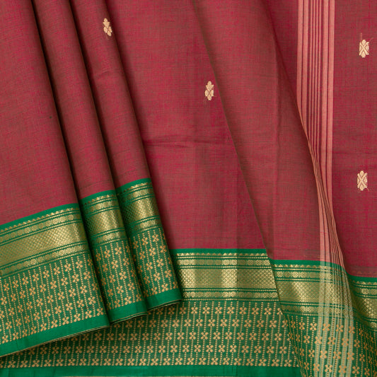 Maroon And Green Kanchi Cotton Saree For Festive Wear PV MM KC 853