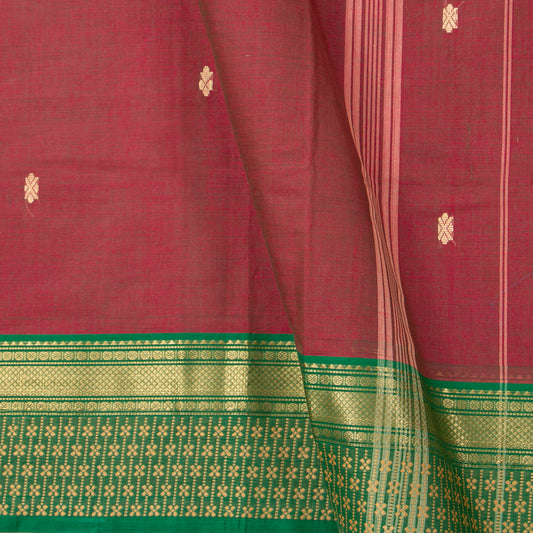 Maroon And Green Kanchi Cotton Saree For Festive Wear PV MM KC 853