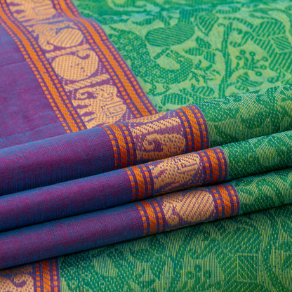 Green And Violet Vanasingaram Kanchi Cotton Saree For Festive Wear PV MM KC 661