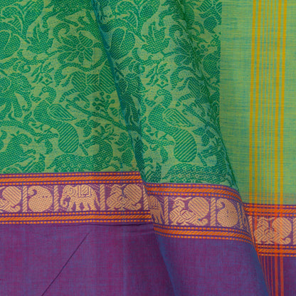 Green And Violet Vanasingaram Kanchi Cotton Saree For Festive Wear PV MM KC 661