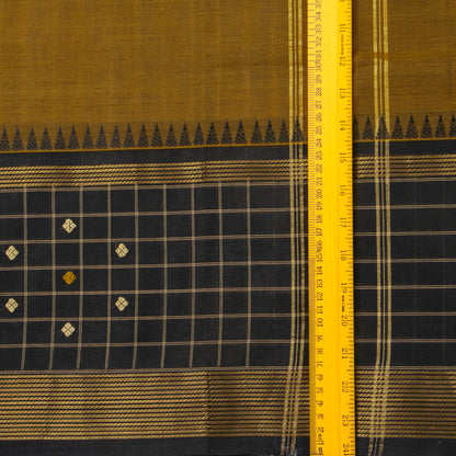 Mustard And Black Kanchi Cotton Saree For Office WearPV MM KC 646