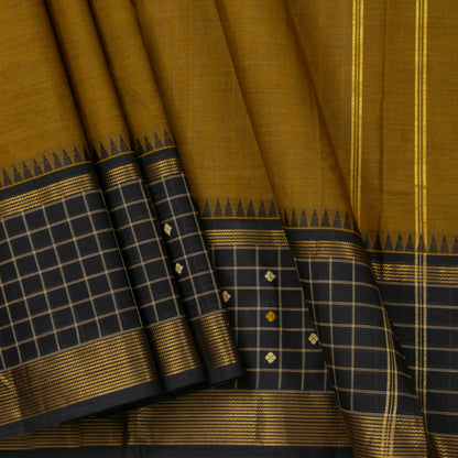 Mustard And Black Kanchi Cotton Saree For Office WearPV MM KC 646