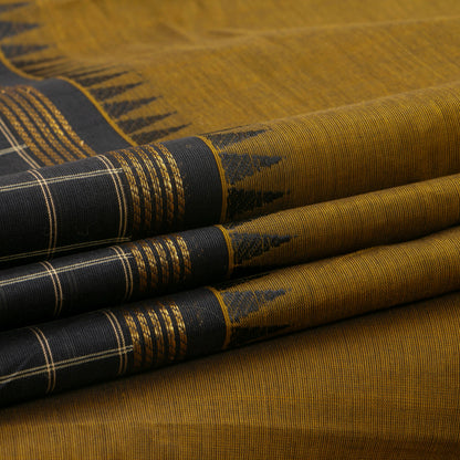 Mustard And Black Kanchi Cotton Saree For Office WearPV MM KC 646
