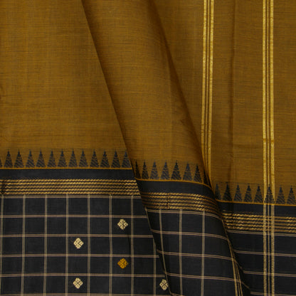 Mustard And Black Kanchi Cotton Saree For Office WearPV MM KC 646