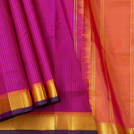 Magenta And Peach Kanchipuram Silk Saree For Festive Wear PV KNN 292