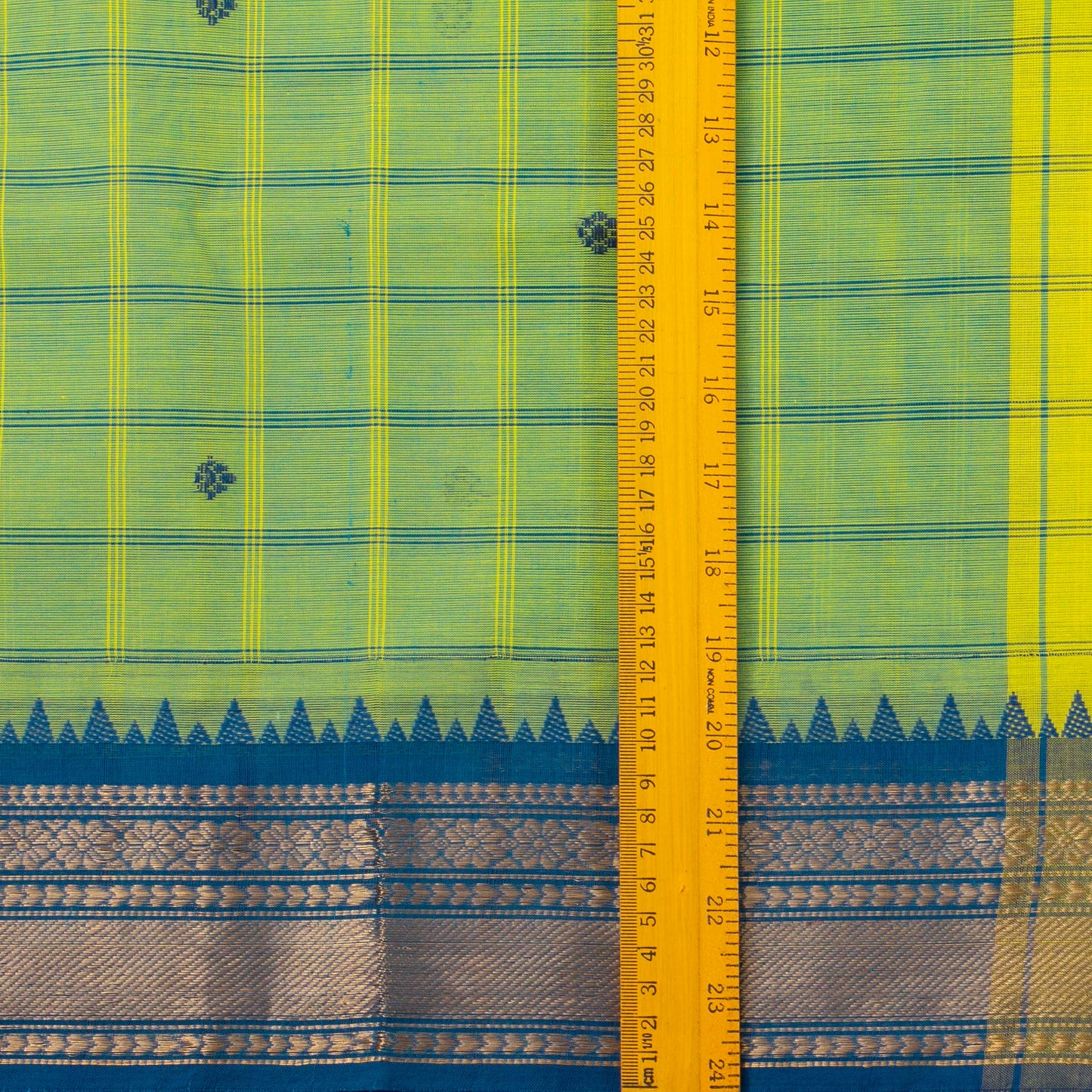 Light Green And Teal Kanchi Cotton Saree For Festive Wear PV MM KC 629