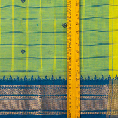 Light Green And Teal Kanchi Cotton Saree For Festive Wear PV MM KC 629