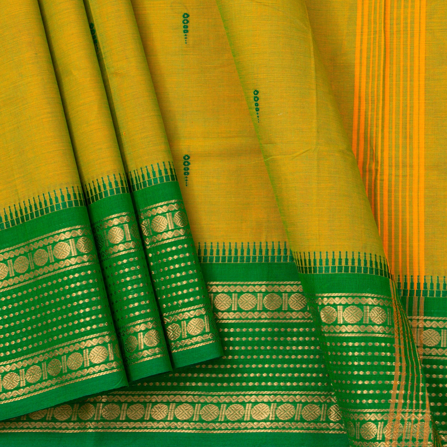 Green Kanchi Cotton Saree For Festive Wear PV MM KC 834