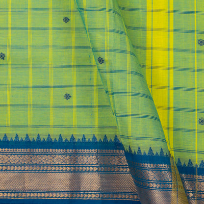 Light Green And Teal Kanchi Cotton Saree For Festive Wear PV MM KC 629