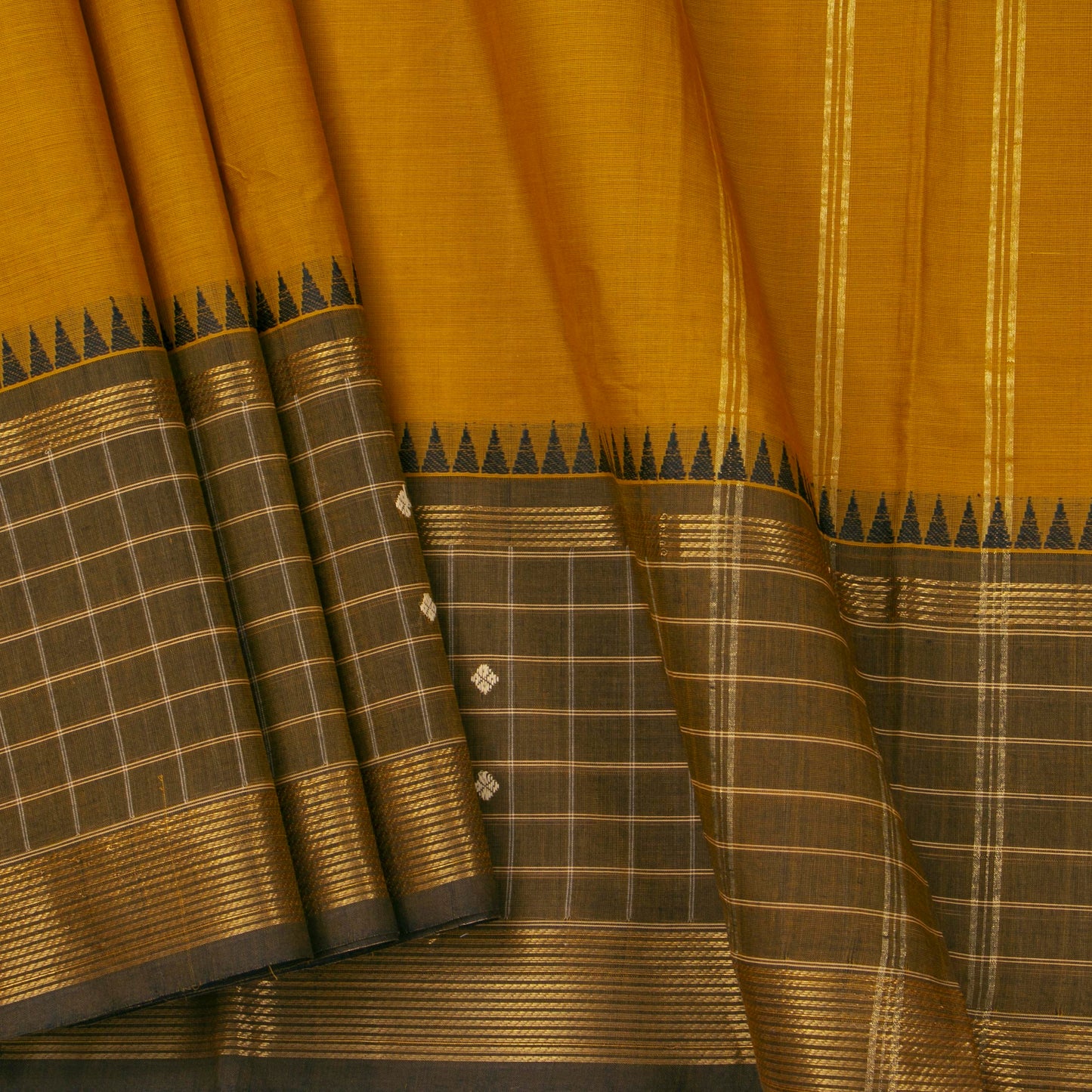 Mustard And Mehandi Green Kanchi Cotton Saree PV MM KC 647