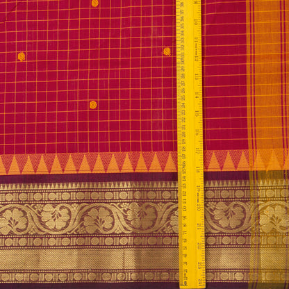 Red And Maroon Kanchi Cotton Saree With Zari Border For Festive Wear PV MM KC 650