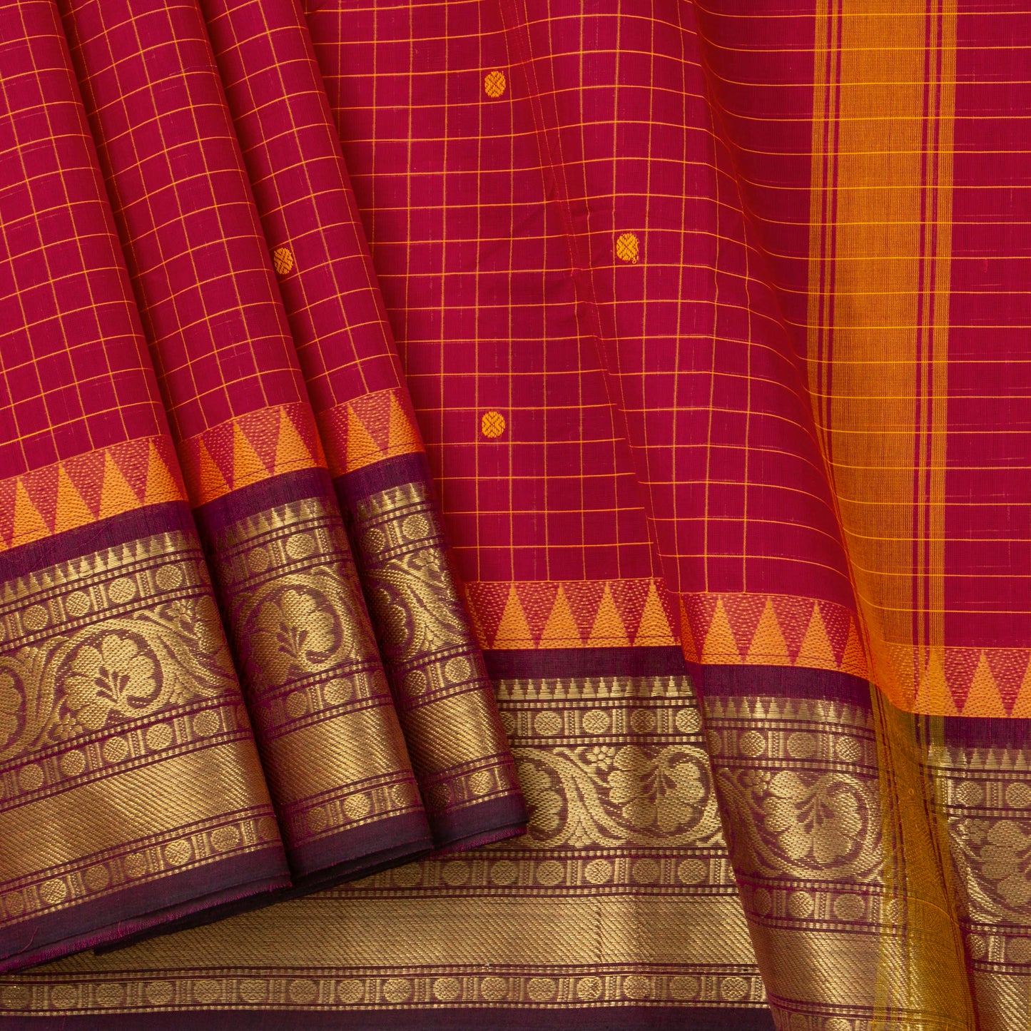 Red And Maroon Kanchi Cotton Saree With Zari Border For Festive Wear PV MM KC 650
