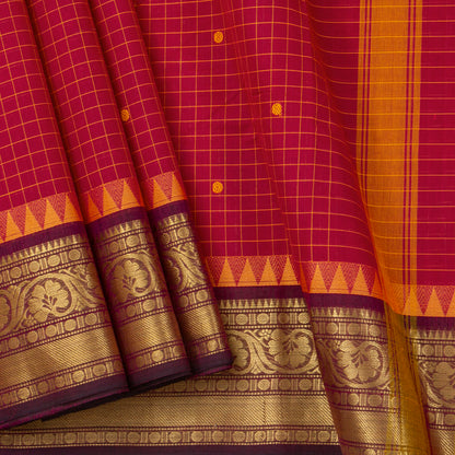Red And Maroon Kanchi Cotton Saree With Zari Border For Festive Wear PV MM KC 650