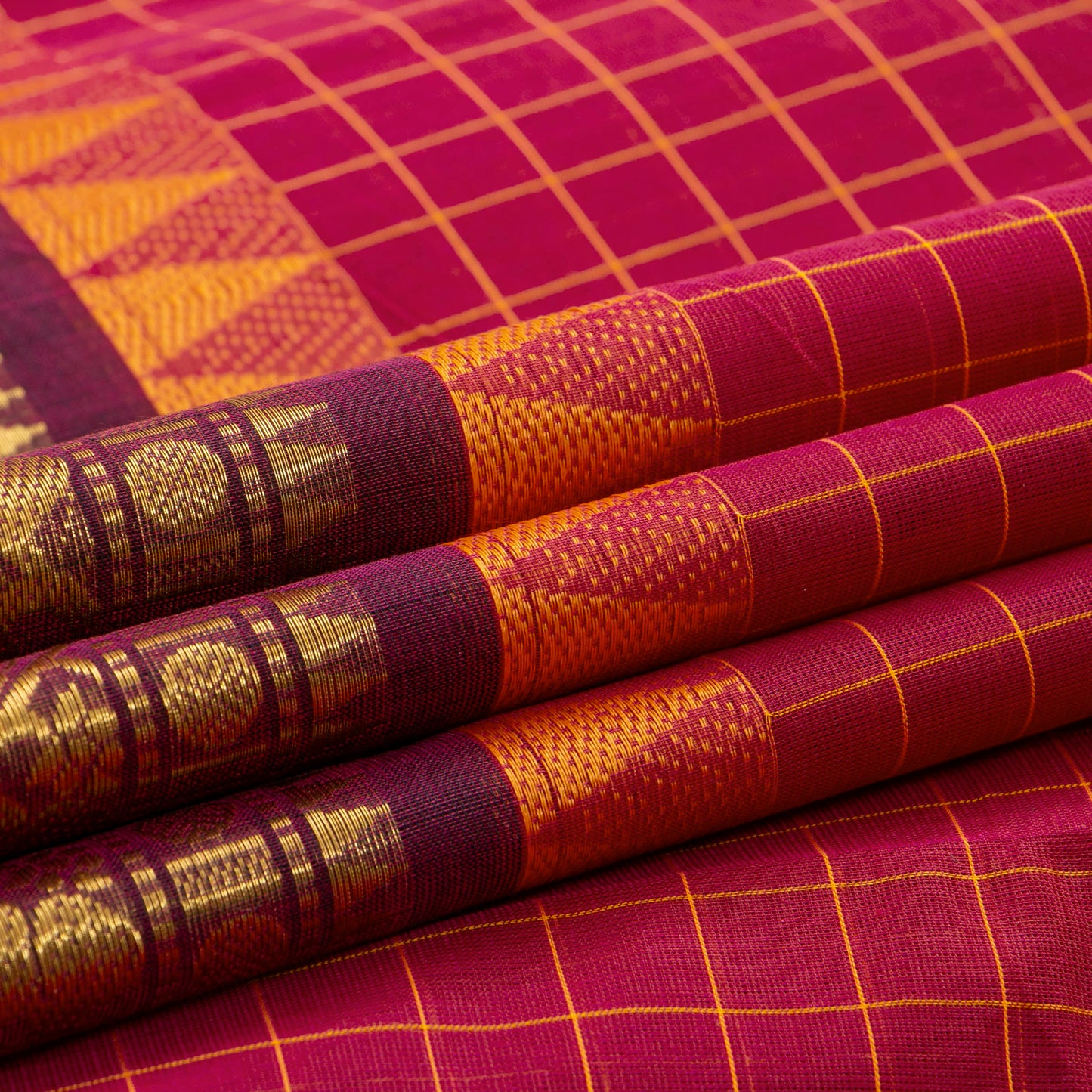 Red And Maroon Kanchi Cotton Saree With Zari Border For Festive Wear PV MM KC 650