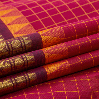 Red And Maroon Kanchi Cotton Saree With Zari Border For Festive Wear PV MM KC 650