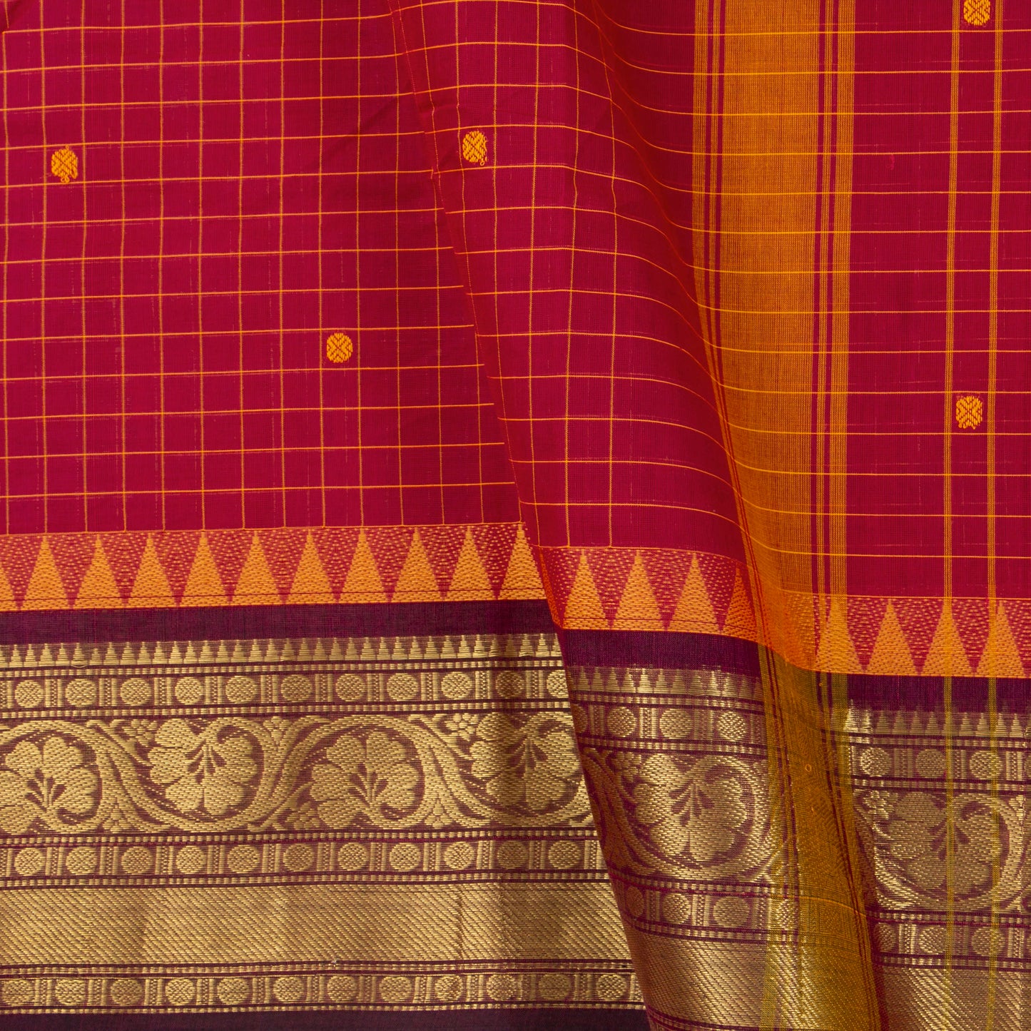 Red And Maroon Kanchi Cotton Saree With Zari Border For Festive Wear PV MM KC 650