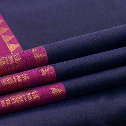Navy Blue And Pink Kanchi Cotton Saree For Festive Wear PV MM KC 802