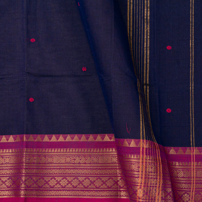 Navy Blue And Pink Kanchi Cotton Saree For Festive Wear PV MM KC 802
