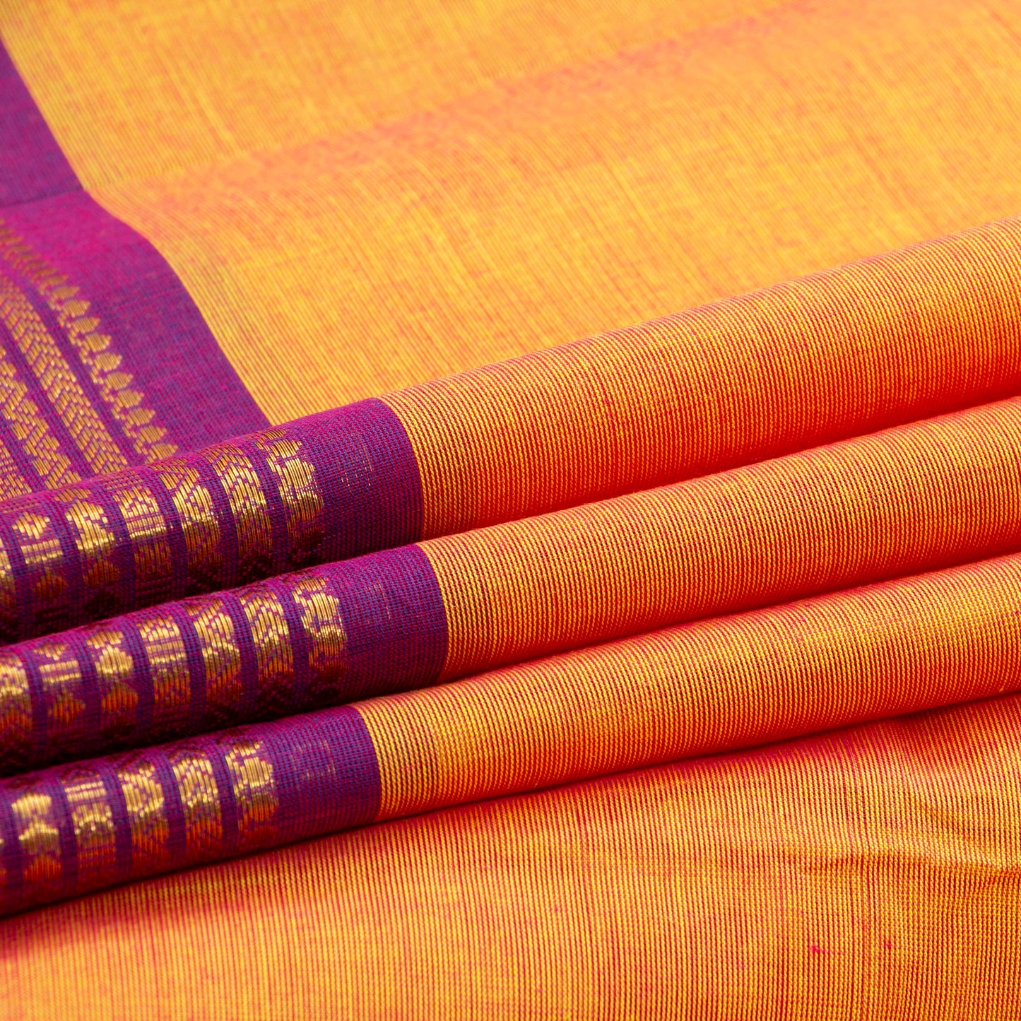 Yellow And Magenta Kanchi Cotton Saree For Festive Wear PV MM KC 772