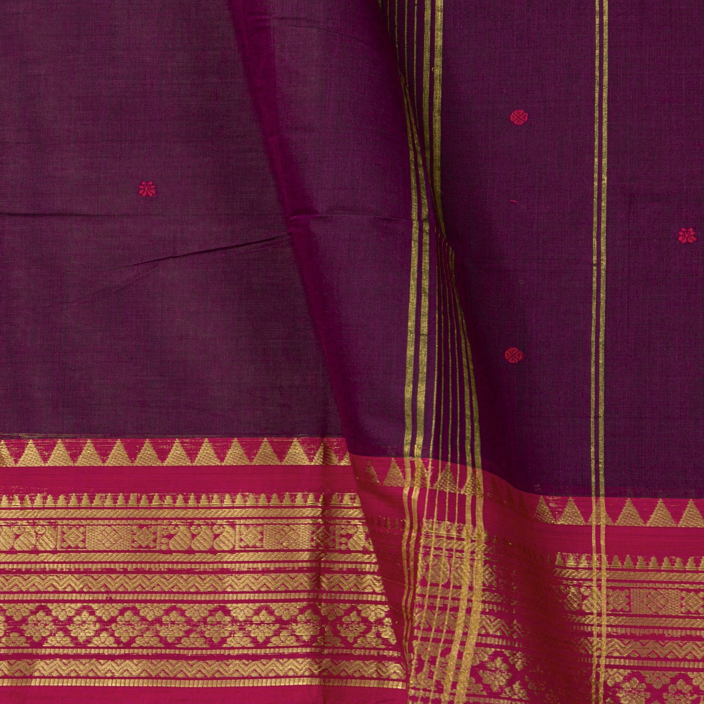 Wine And Pink Kanchi Cotton Saree For Festive Wear PV MM KC 782