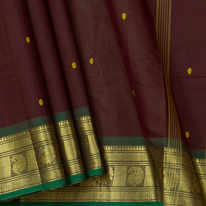 Brown And Green Kanchi Cotton Saree For Festive Wear PV MM KC 769